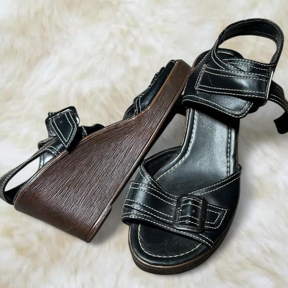 American Eagle Black Contrast Stitch Y2K Wedge Platform Sandals Womens 8